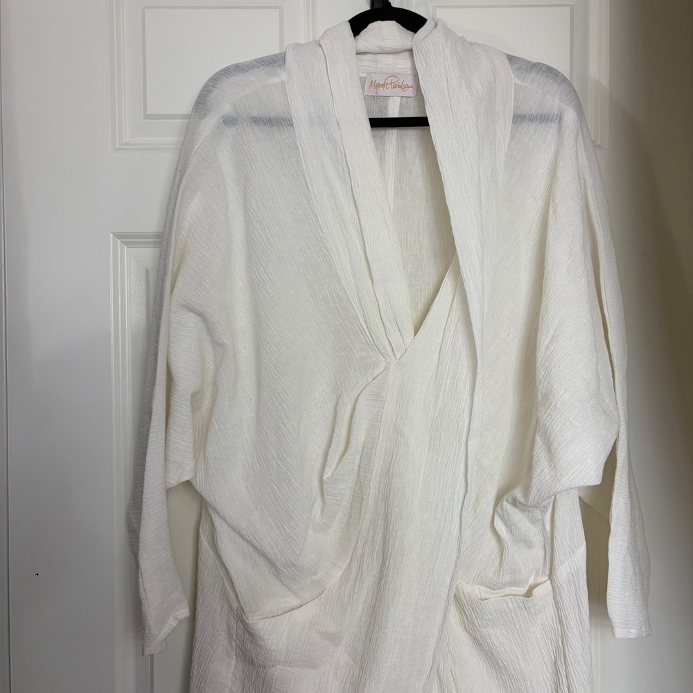 Myrah Penaloza Kundalini Gown Jumpsuit White Cotton Linen Crinkle Gauze Small